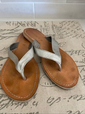 Silver Leather Flat Sandals